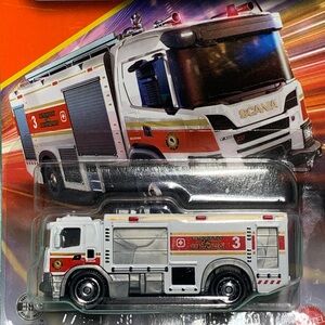 Matchbox 2021 Scania XT Fire Truck Toy in White and Red